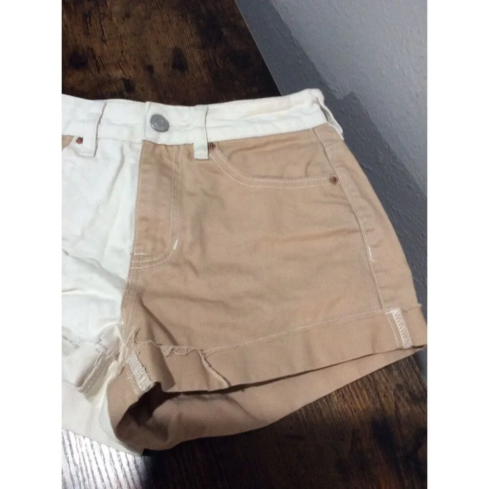 PacSun Pieced Design Cinnamon/Beige Color-block Mom Shorts Size 23 VNC